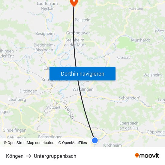 Köngen to Untergruppenbach map