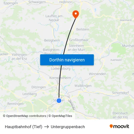 Hauptbahnhof (Tief) to Untergruppenbach map