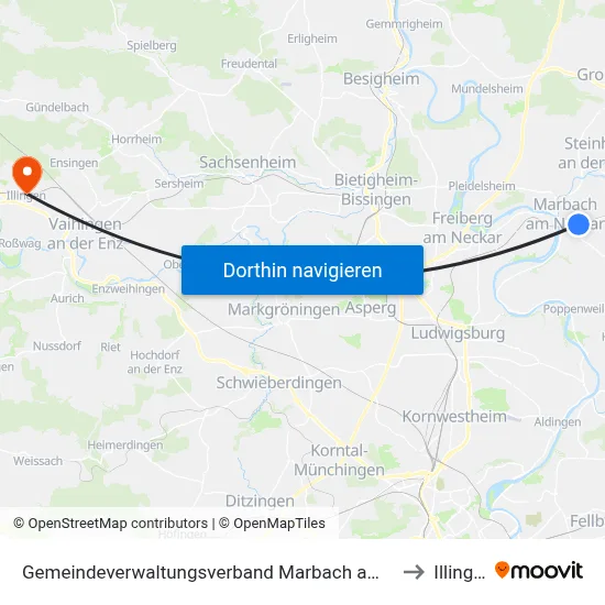 Gemeindeverwaltungsverband Marbach am Neckar to Illingen map