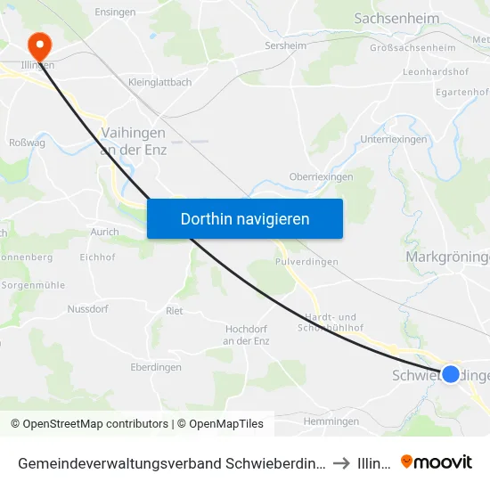 Gemeindeverwaltungsverband Schwieberdingen-Hemmingen to Illingen map