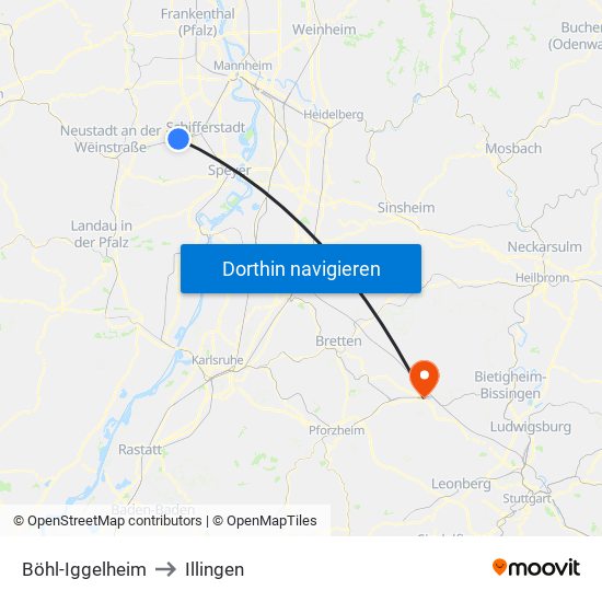 Böhl-Iggelheim to Illingen map