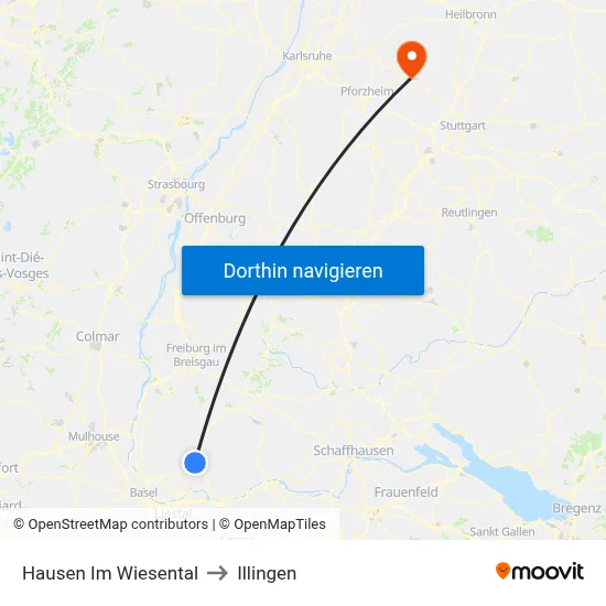 Hausen Im Wiesental to Illingen map