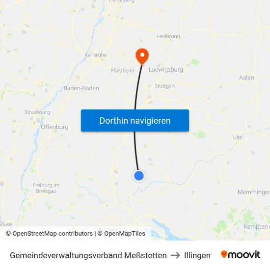 Gemeindeverwaltungsverband Meßstetten to Illingen map