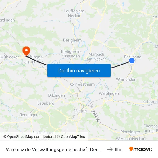 Vereinbarte Verwaltungsgemeinschaft Der Stadt Backnang to Illingen map