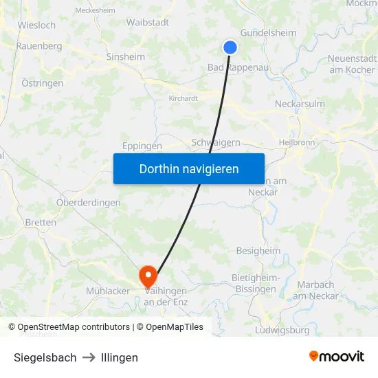 Siegelsbach to Illingen map