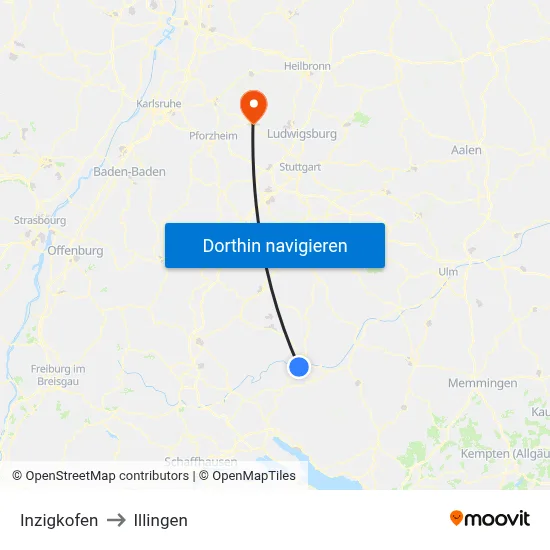 Inzigkofen to Illingen map