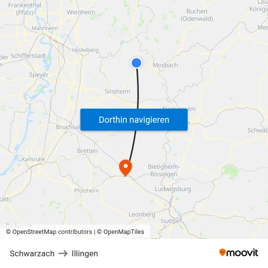 Schwarzach to Illingen map