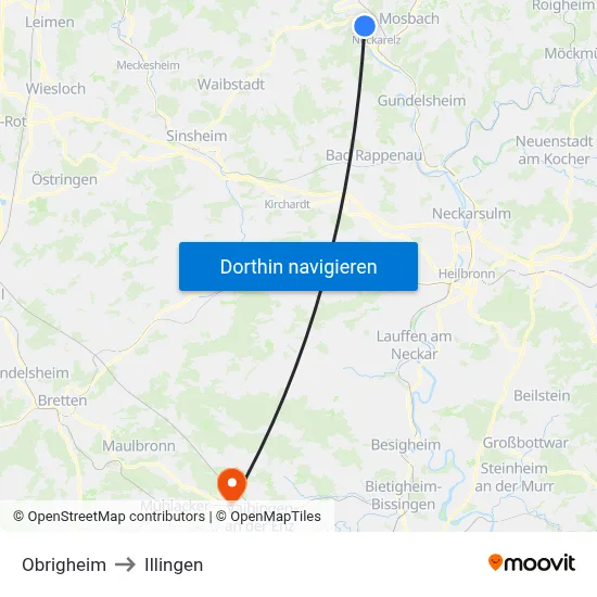 Obrigheim to Illingen map