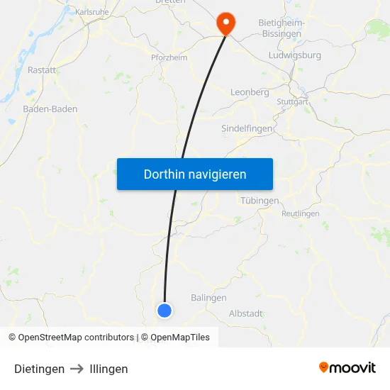 Dietingen to Illingen map