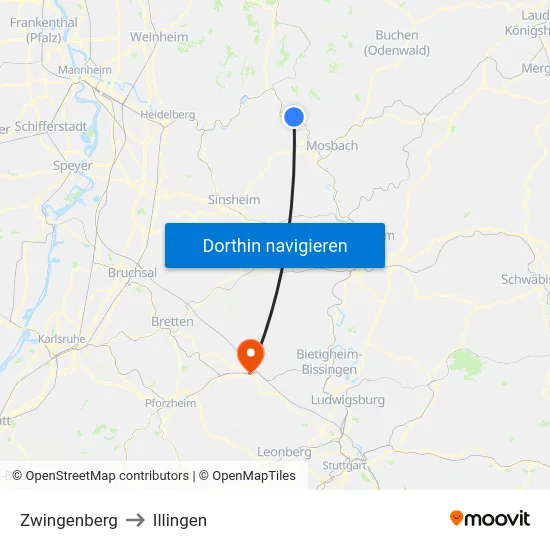 Zwingenberg to Illingen map