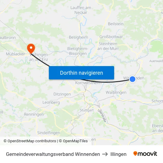 Gemeindeverwaltungsverband Winnenden to Illingen map