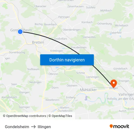 Gondelsheim to Illingen map