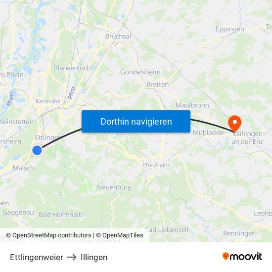 Ettlingenweier to Illingen map