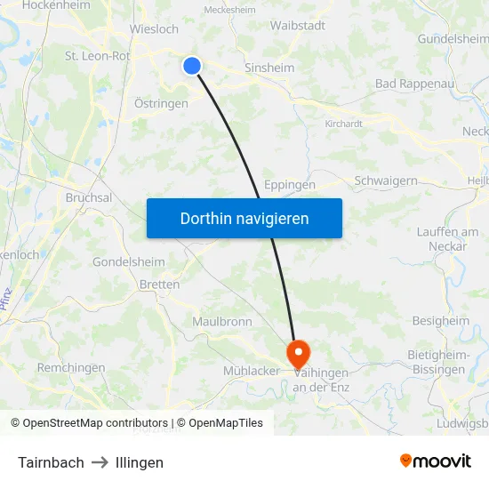 Tairnbach to Illingen map
