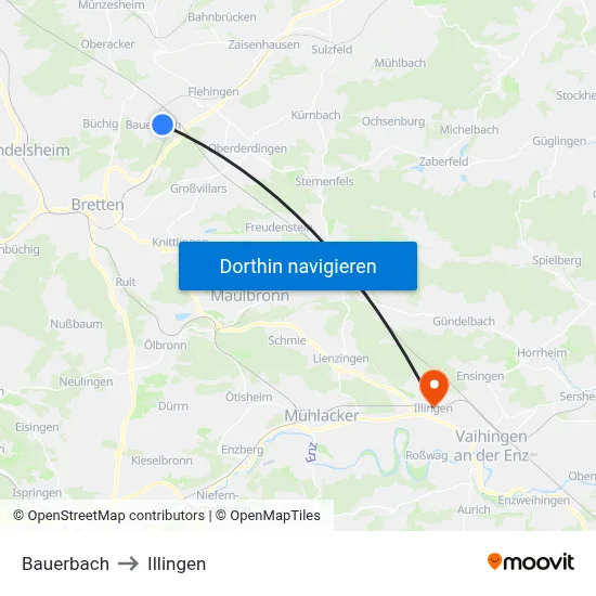 Bauerbach to Illingen map