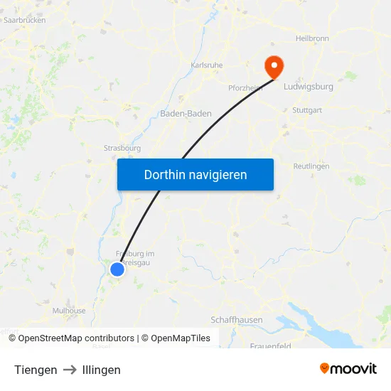 Tiengen to Illingen map
