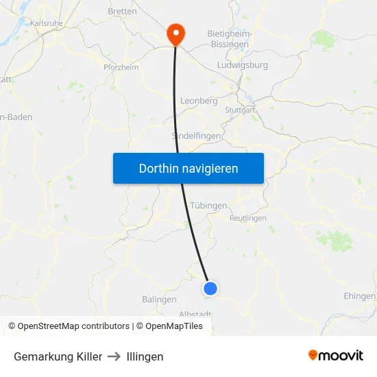 Gemarkung Killer to Illingen map