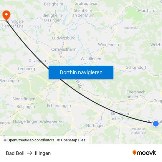 Bad Boll to Illingen map