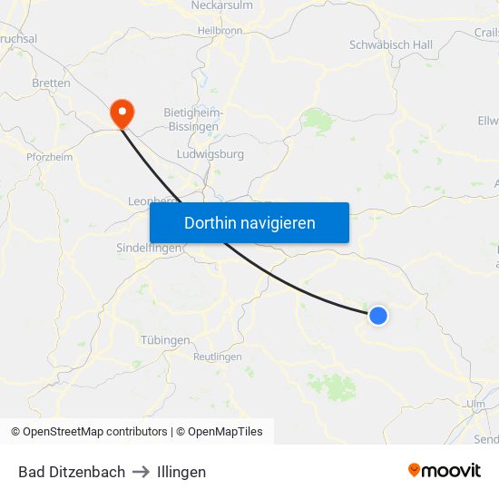 Bad Ditzenbach to Illingen map