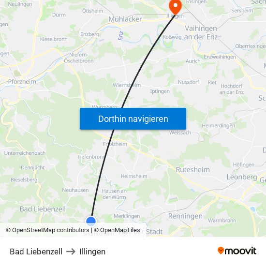 Bad Liebenzell to Illingen map