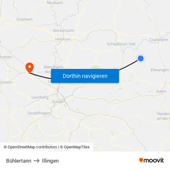 Bühlertann to Illingen map