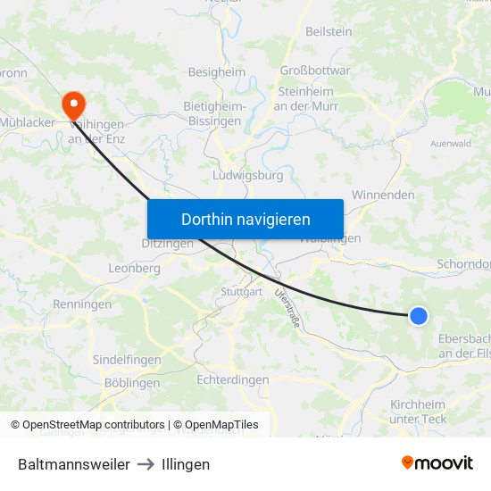 Baltmannsweiler to Illingen map