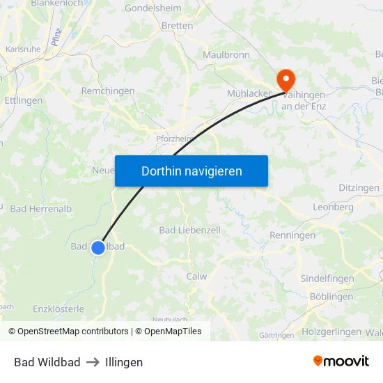 Bad Wildbad to Illingen map