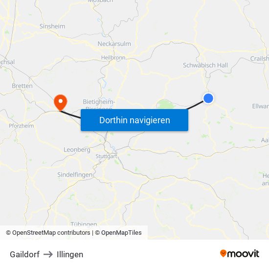 Gaildorf to Illingen map
