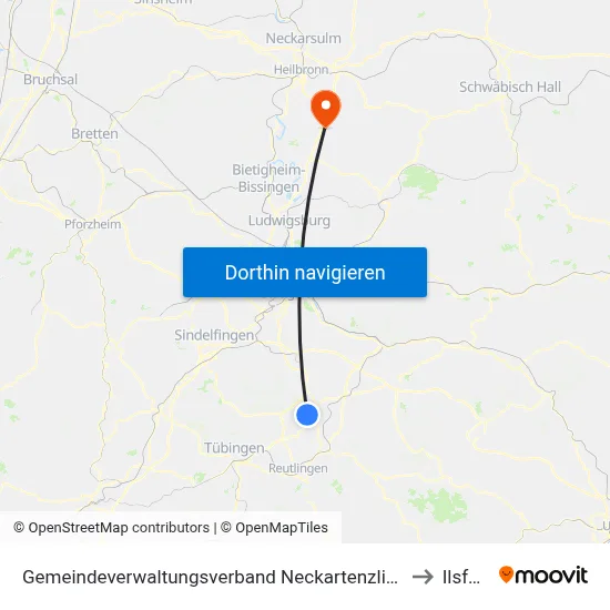 Gemeindeverwaltungsverband Neckartenzlingen to Ilsfeld map