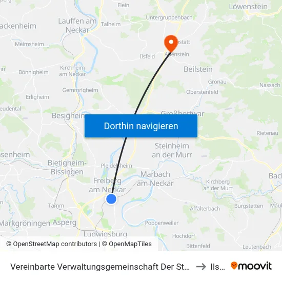 Vereinbarte Verwaltungsgemeinschaft Der Stadt Freiberg am Neckar to Ilsfeld map