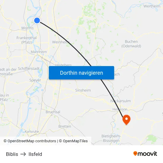 Biblis to Ilsfeld map