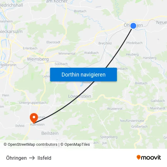 Öhringen to Ilsfeld map