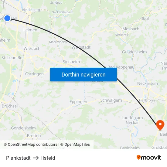 Plankstadt to Ilsfeld map