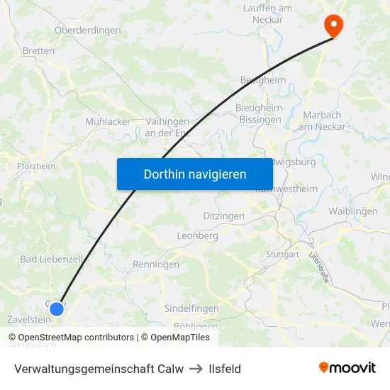 Verwaltungsgemeinschaft Calw to Ilsfeld map