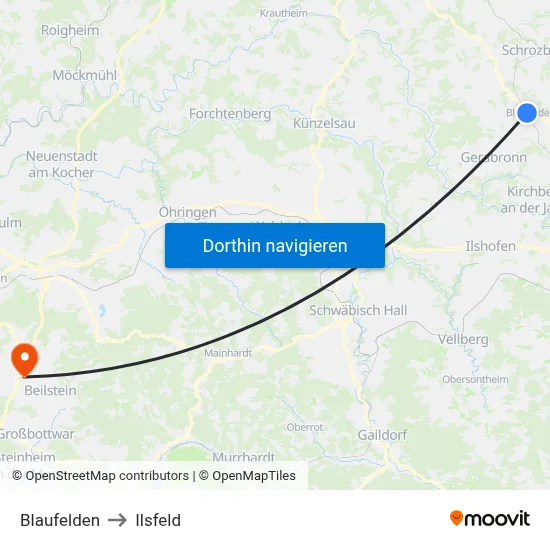 Blaufelden to Ilsfeld map