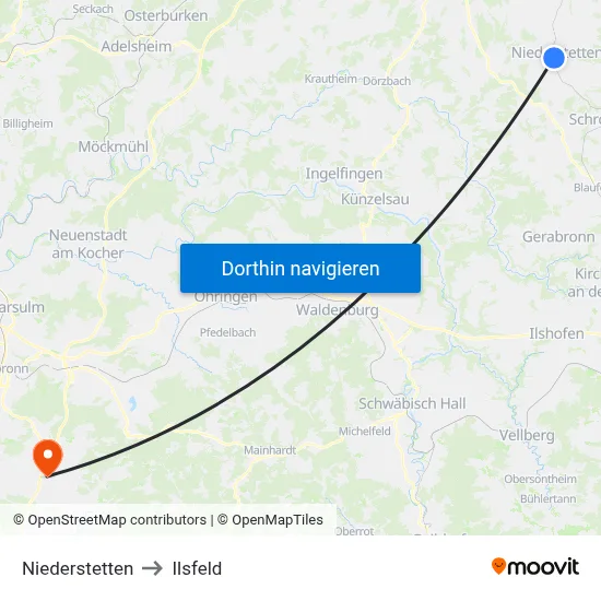 Niederstetten to Ilsfeld map