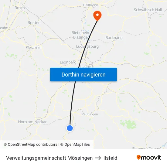 Verwaltungsgemeinschaft Mössingen to Ilsfeld map
