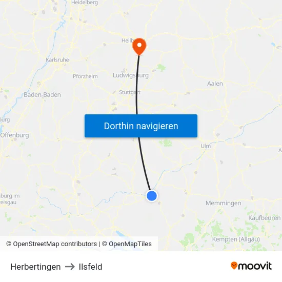 Herbertingen to Ilsfeld map