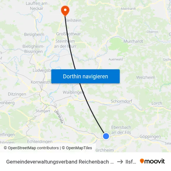 Gemeindeverwaltungsverband Reichenbach An Der Fils to Ilsfeld map
