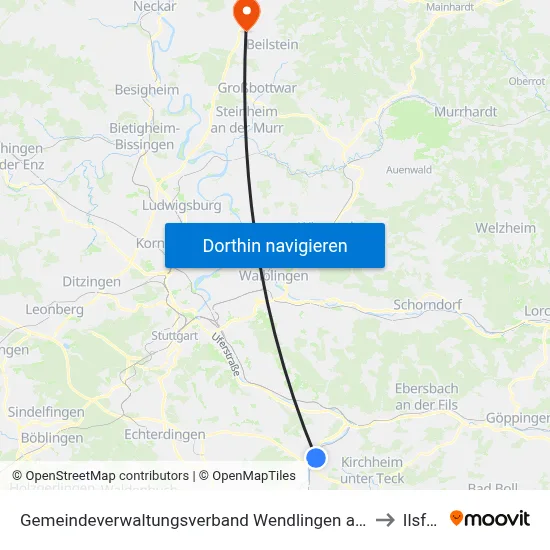 Gemeindeverwaltungsverband Wendlingen am Neckar to Ilsfeld map