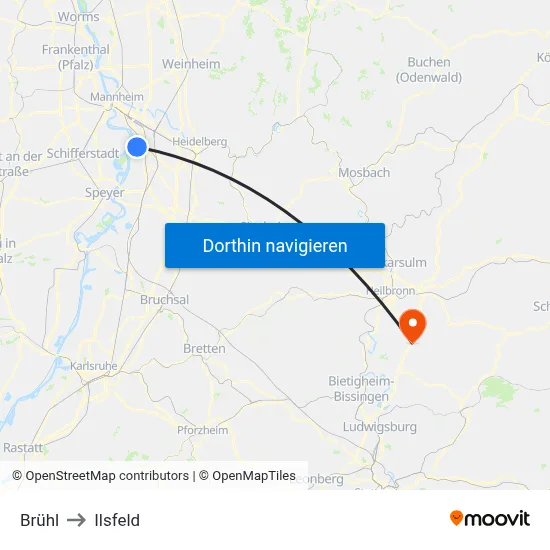 Brühl to Ilsfeld map