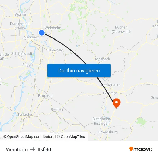 Viernheim to Ilsfeld map