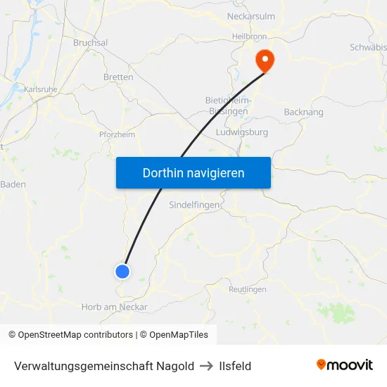 Verwaltungsgemeinschaft Nagold to Ilsfeld map