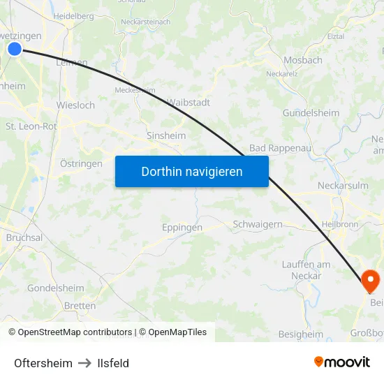 Oftersheim to Ilsfeld map