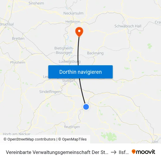 Vereinbarte Verwaltungsgemeinschaft Der Stadt Nürtingen to Ilsfeld map