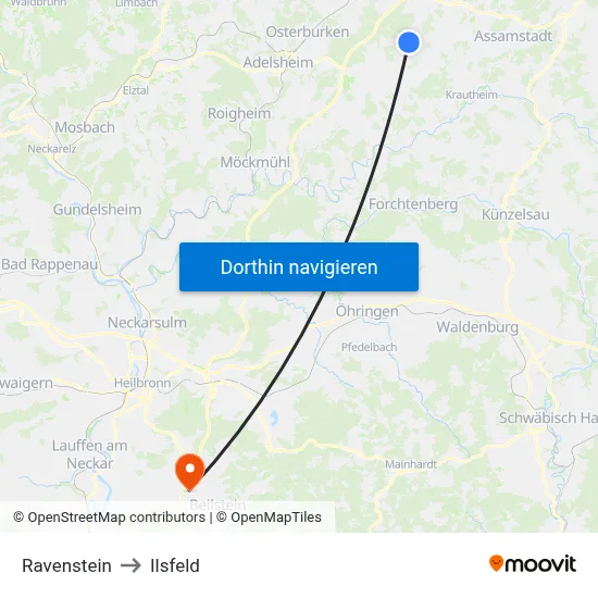 Ravenstein to Ilsfeld map