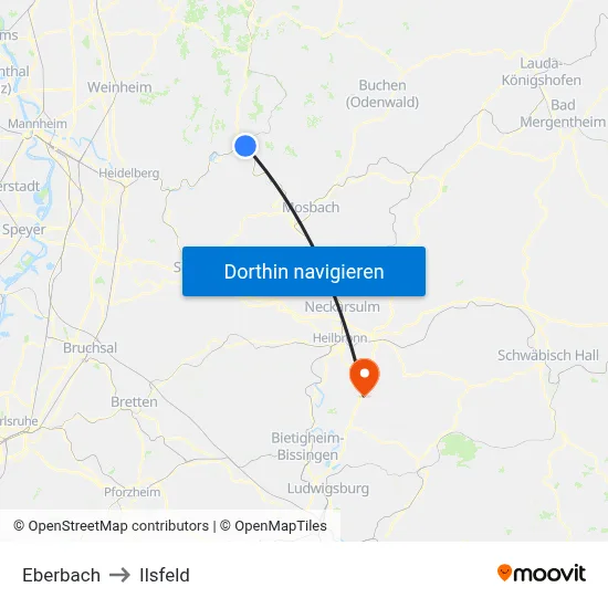 Eberbach to Ilsfeld map