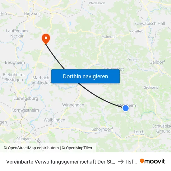 Vereinbarte Verwaltungsgemeinschaft Der Stadt Welzheim to Ilsfeld map