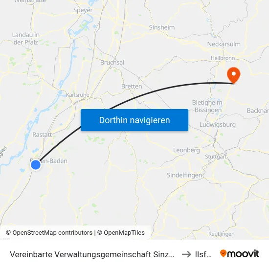 Vereinbarte Verwaltungsgemeinschaft Sinzheim to Ilsfeld map