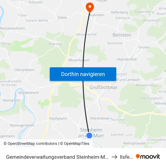 Gemeindeverwaltungsverband Steinheim-Murr to Ilsfeld map